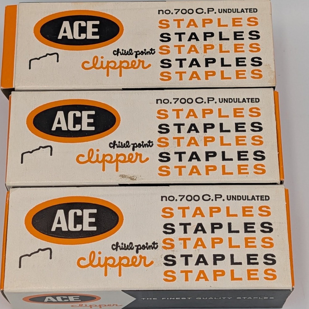 3pk Vintage Ace Clipper No 700 CP Undulated Staples Chisel Point West Germany